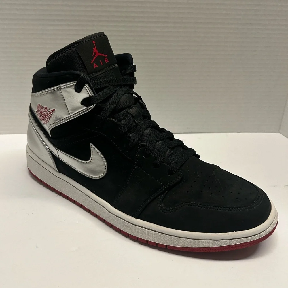 Air Jordan 1 Mid Johnny Kilroy Black Silver Red Shoes Mens 12 Sneaker 554724-057